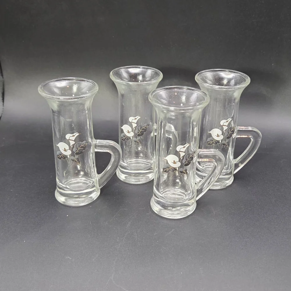 Shot Glasses Clear with Handles And Calla Lily Design Set Of 4